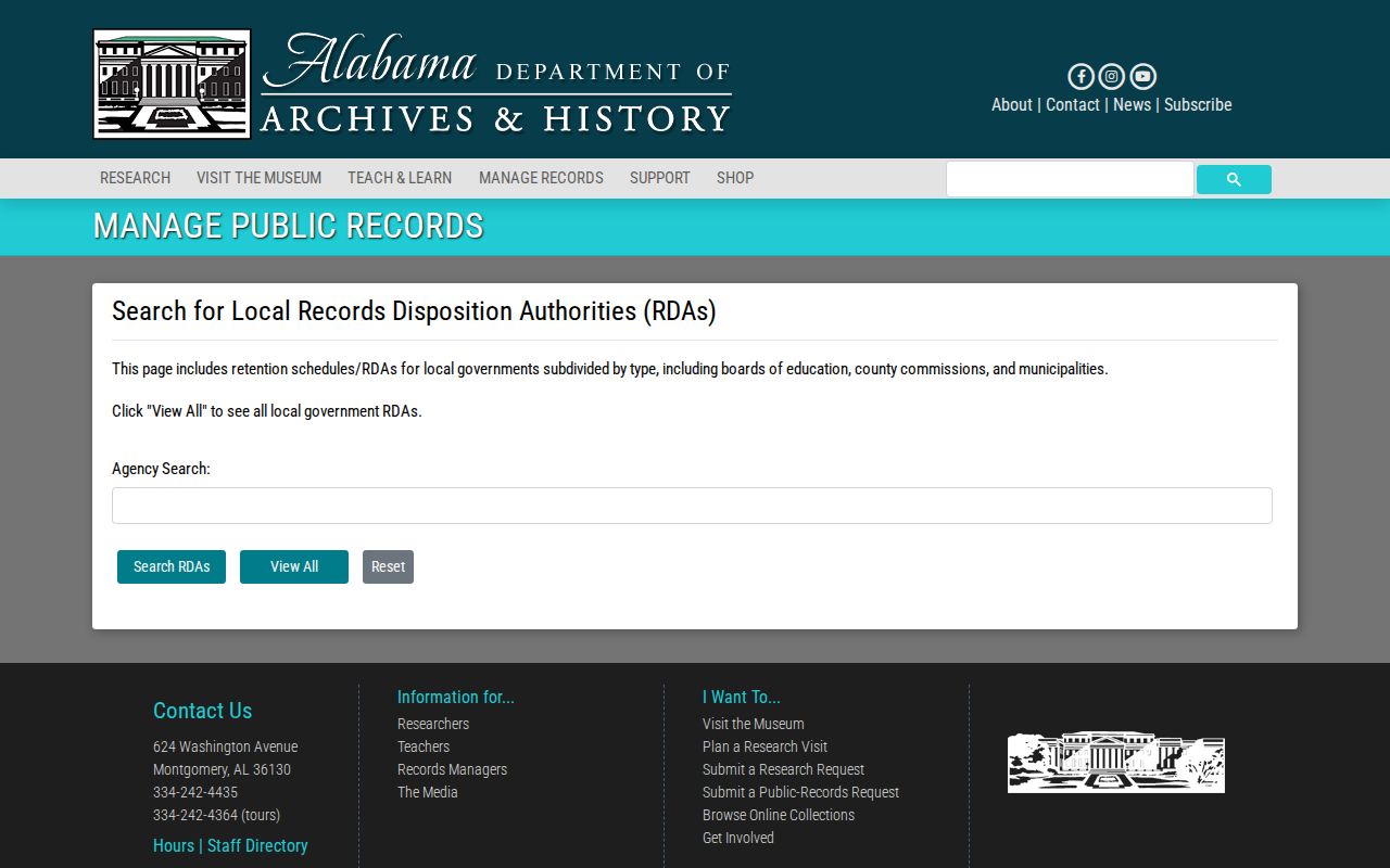 Alabama local records schedule search for older Montgomery County arrest reports