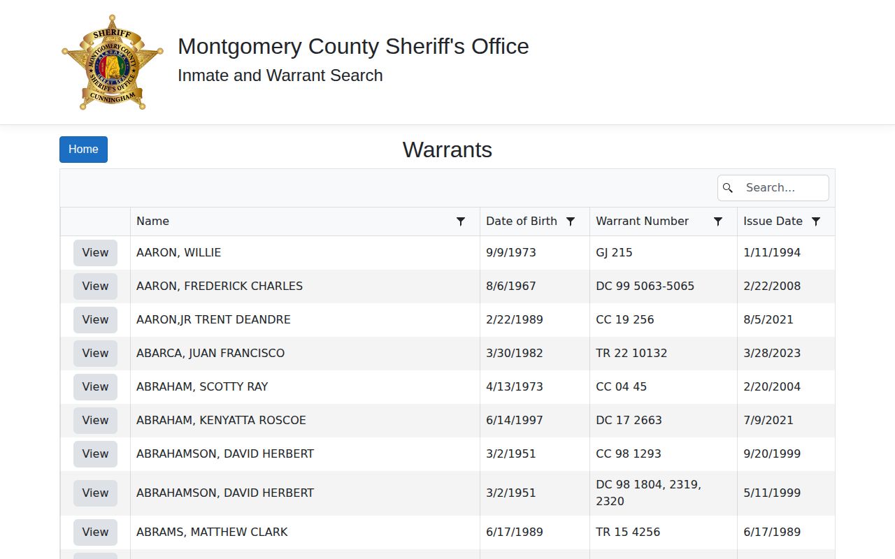 Montgomery County Sheriff outstanding warrant search form